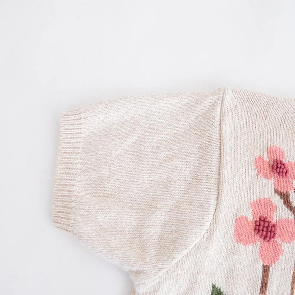 Vintage 220 Hickory Tan Pink  Floral Knit Short Sleeve Crewneck Sweater M - Picture 10 of 12